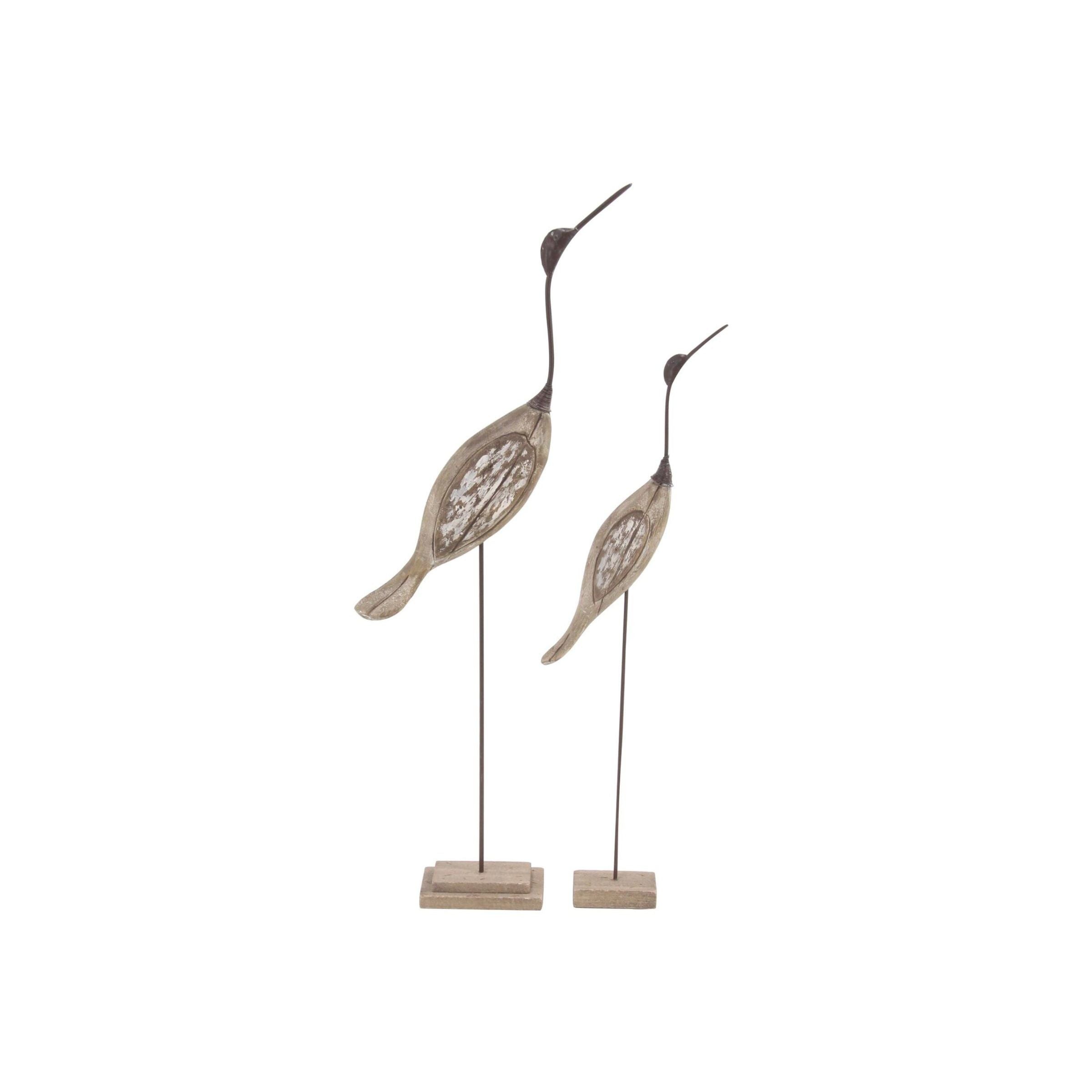 Set of 2 Wood and Metal Birds Sculpture 28/34"H
