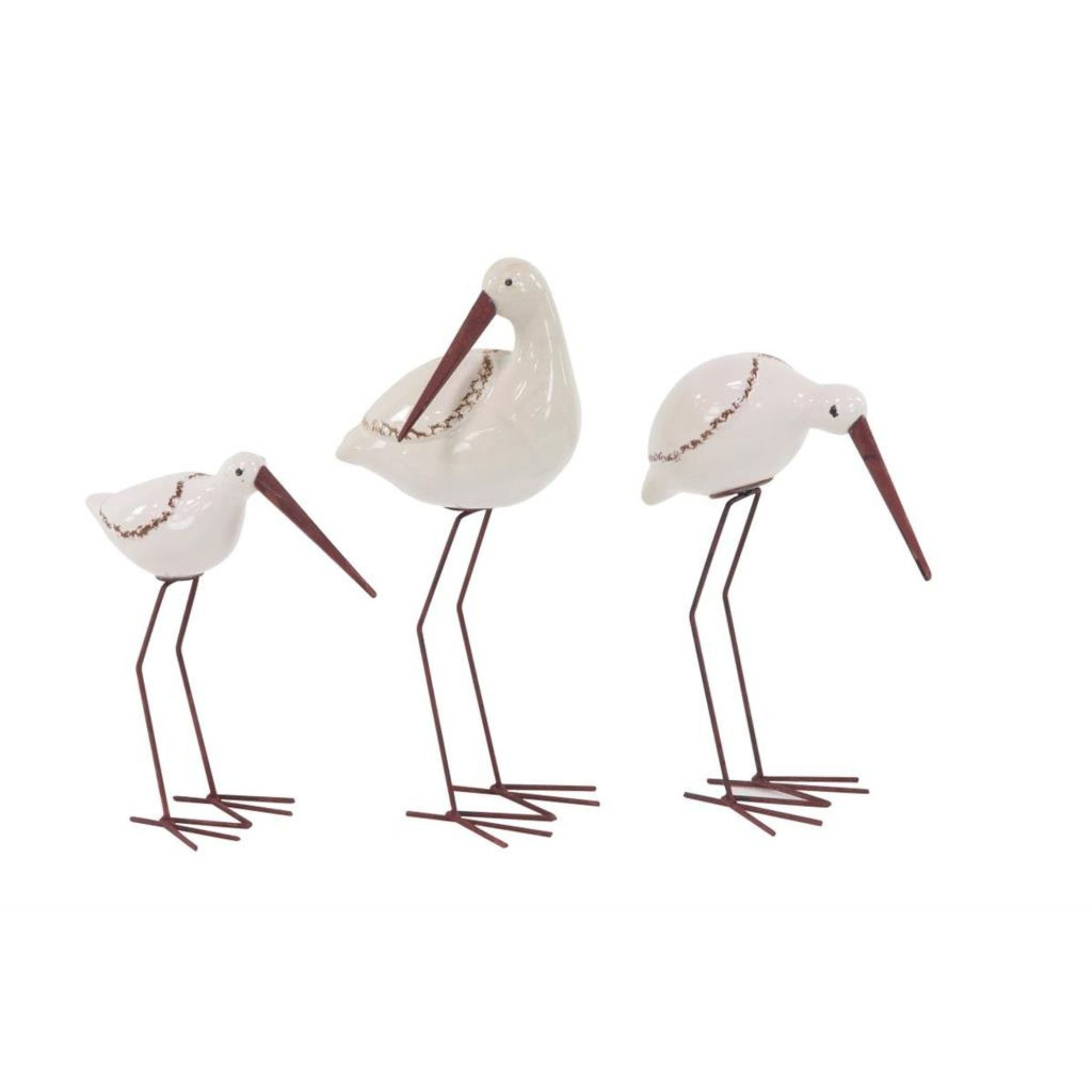 Set of 3 White Ceramic Coastal Birds 10/12/14"H