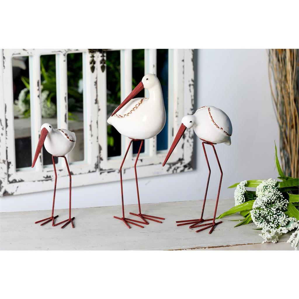 Set of 3 White Ceramic Coastal Birds 10/12/14"H