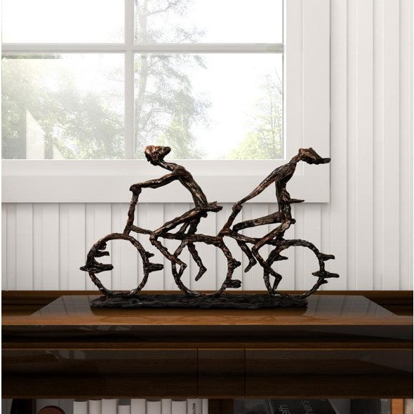 Two People Riding Bike Sculpture 21"W x 13"H