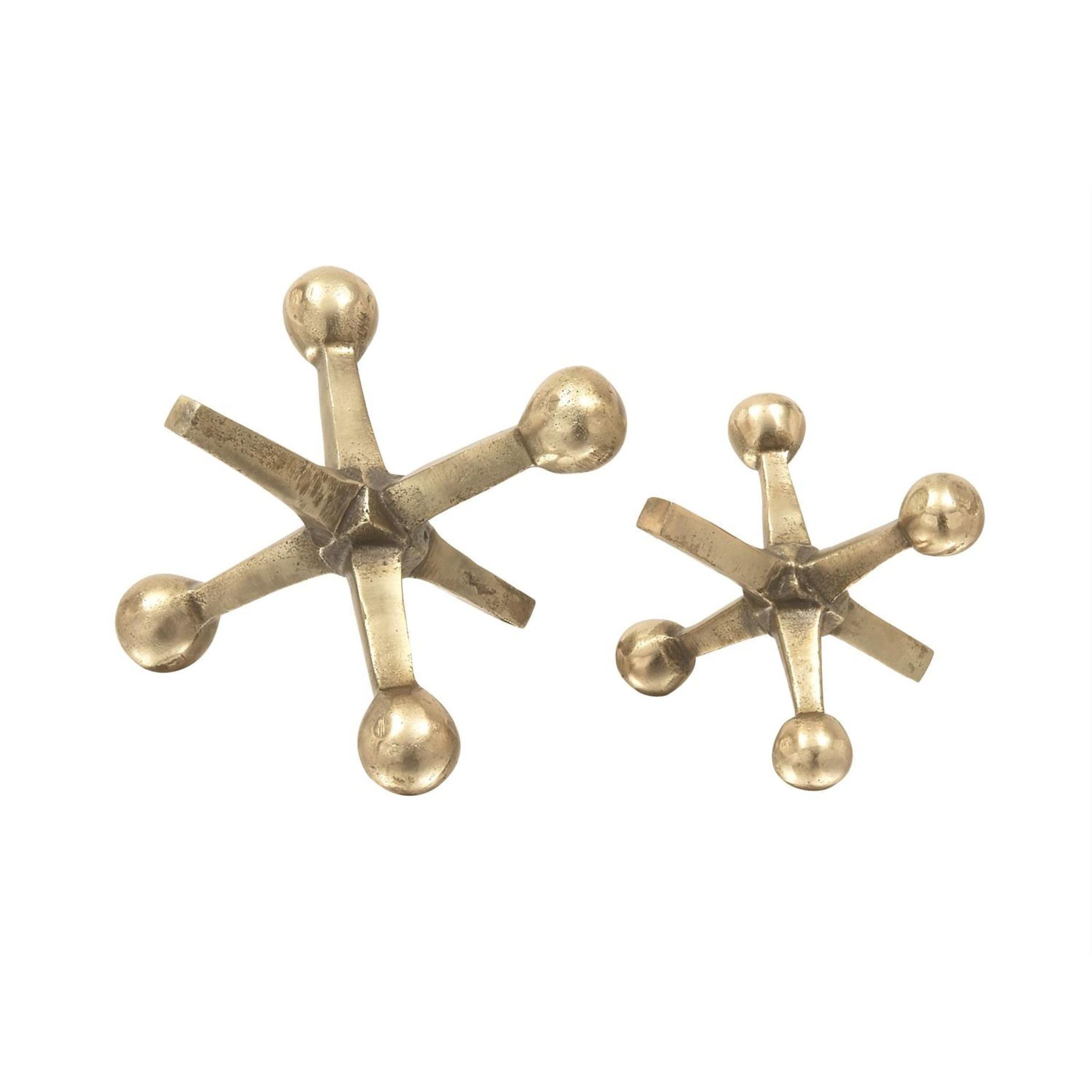 Set of 2 Gold Metal Jacks Sculpture 4/5"H