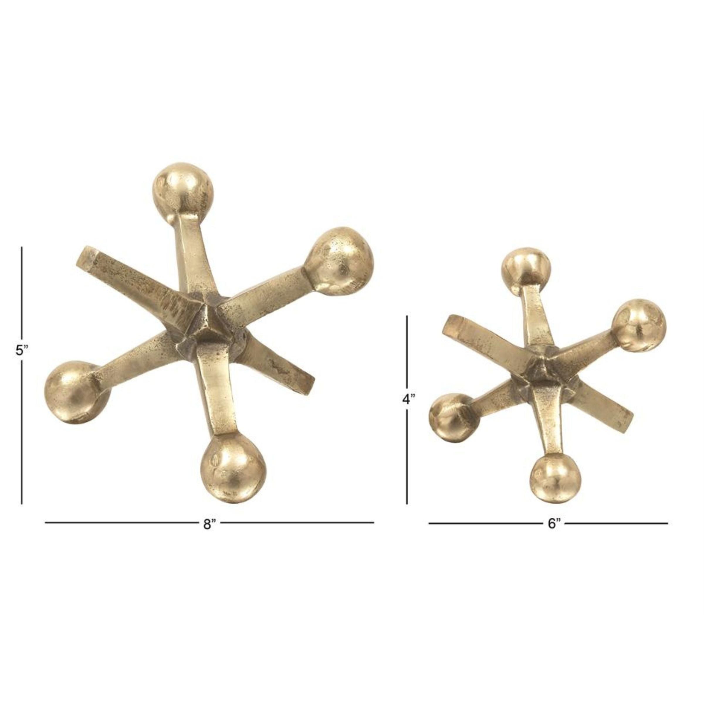Set of 2 Gold Metal Jacks Sculpture 4/5"H