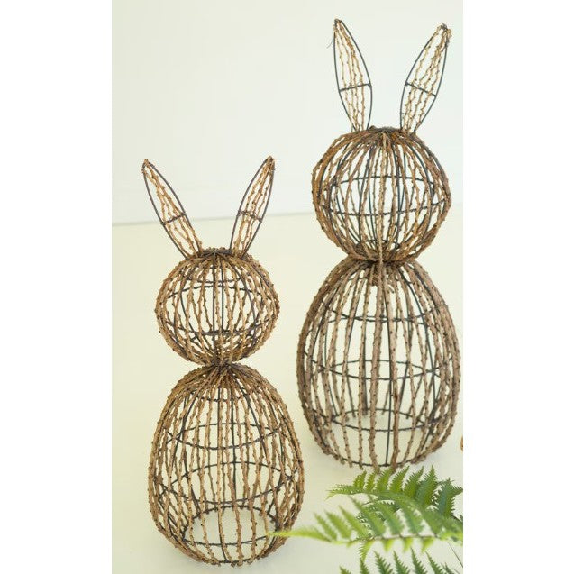 Set of 2 Twig and Metal Rabbits 12"/13.5"H