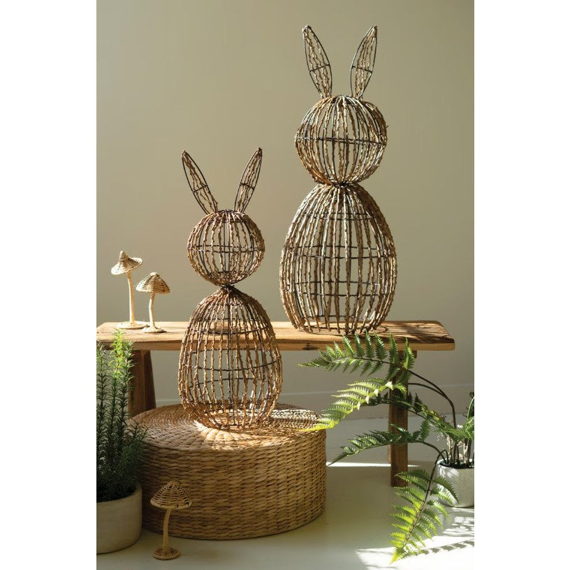 Set of 2 Twig and Metal Rabbits 12"/13.5"H