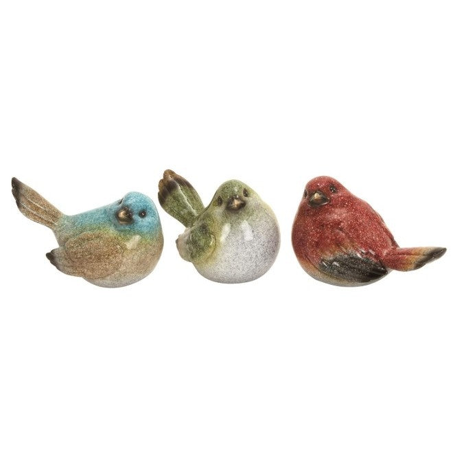 Set of 3 Multi Bird Statues 7"W x 6"H