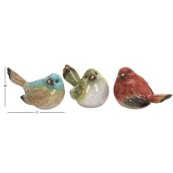 Set of 3 Multi Bird Statues 7"W x 6"H
