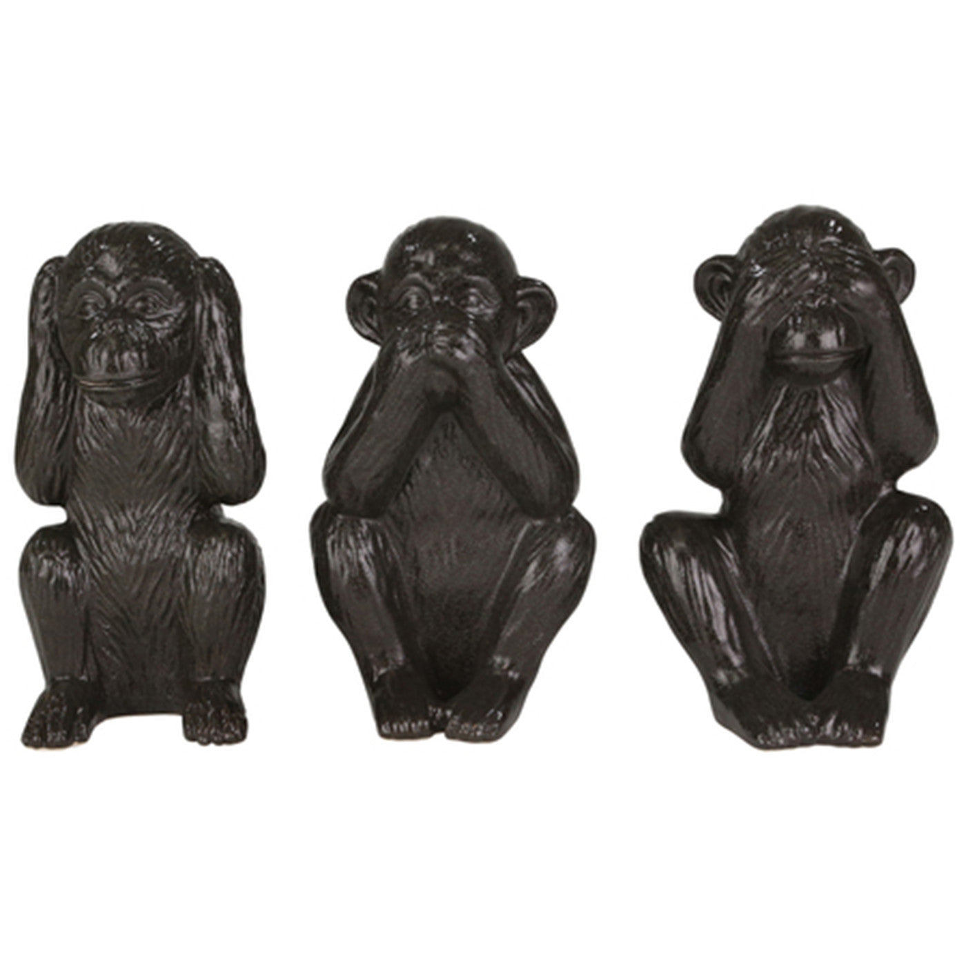Set of 3 Black Ceramic "Hear, Speak, See" Monkeys 6.5"W x 12"H
