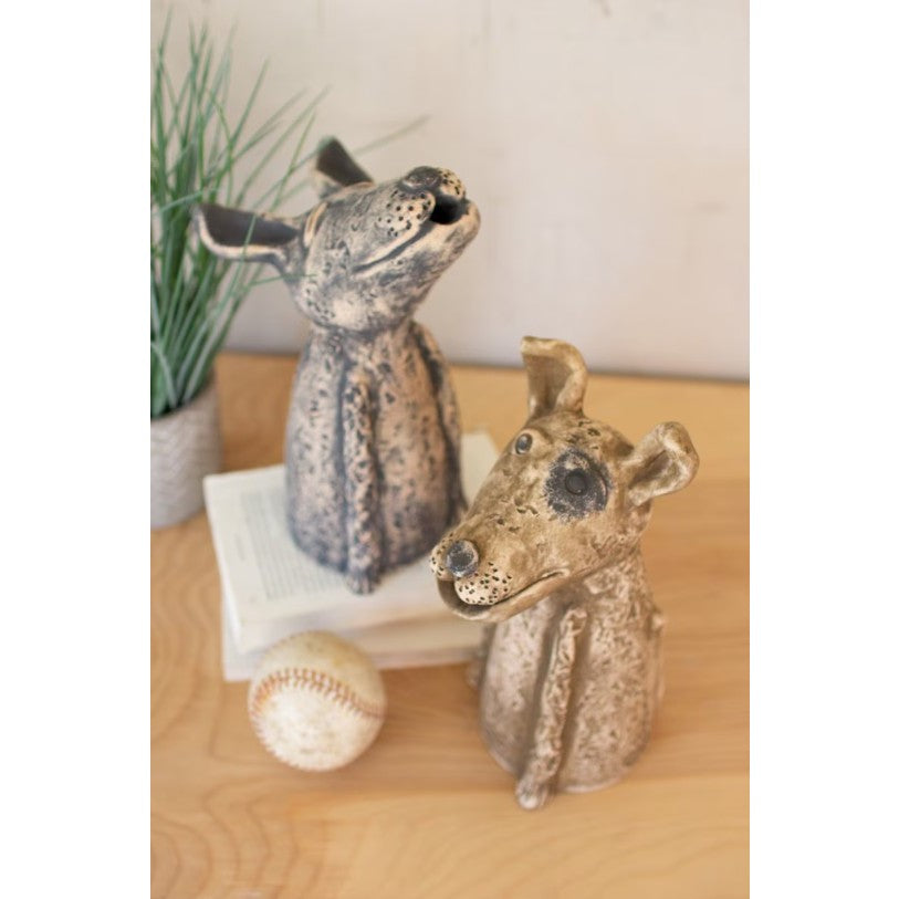Set of 2 Clay Dog Sculptures 12"/13.5"H