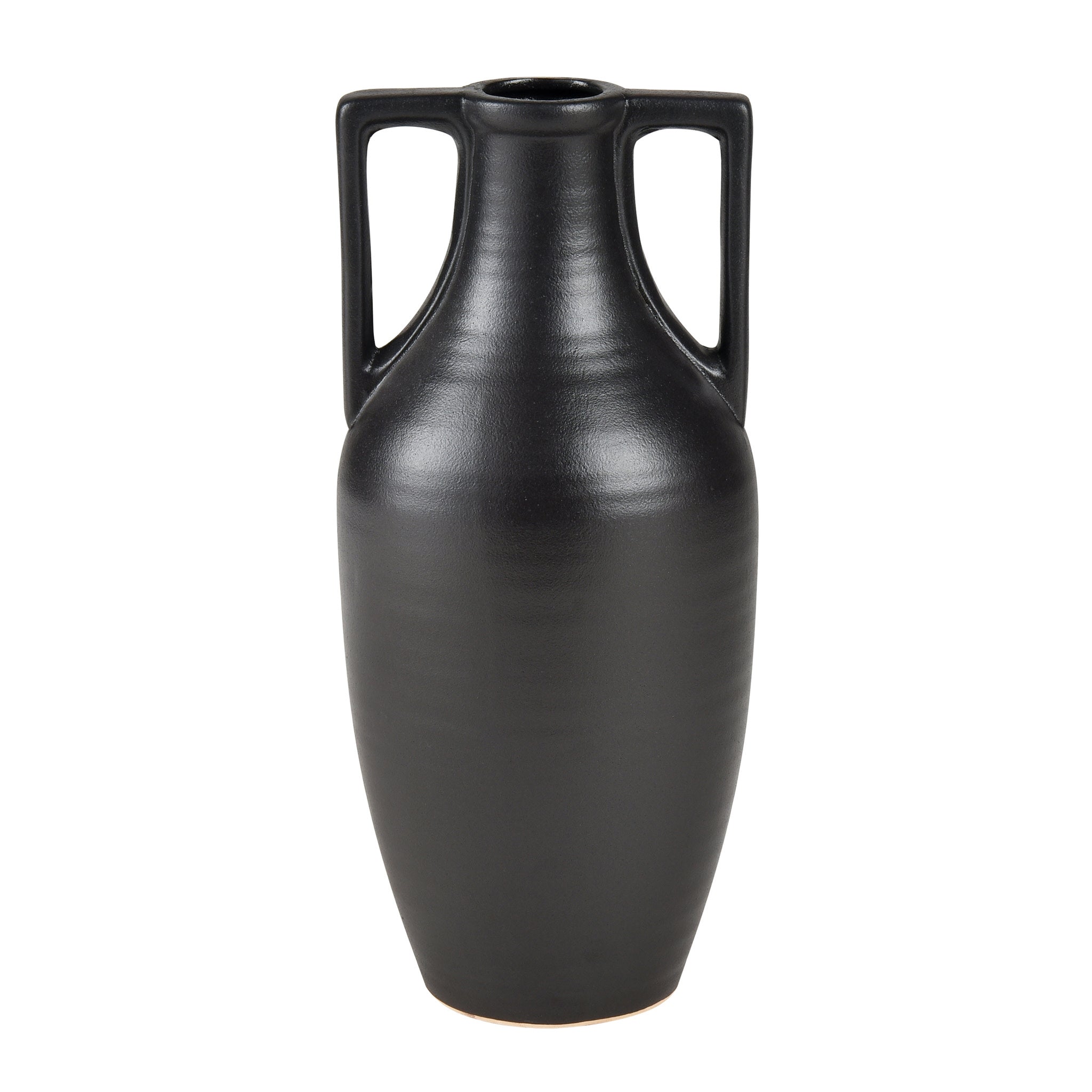 Large Black Ceramic Handled Vase 6"W x 14"H