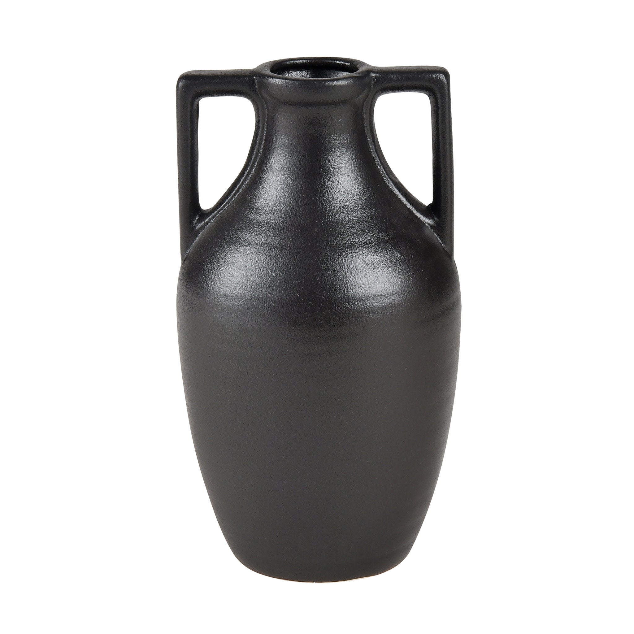 Small Black Ceramic Handled Vase 6"W x 11"H