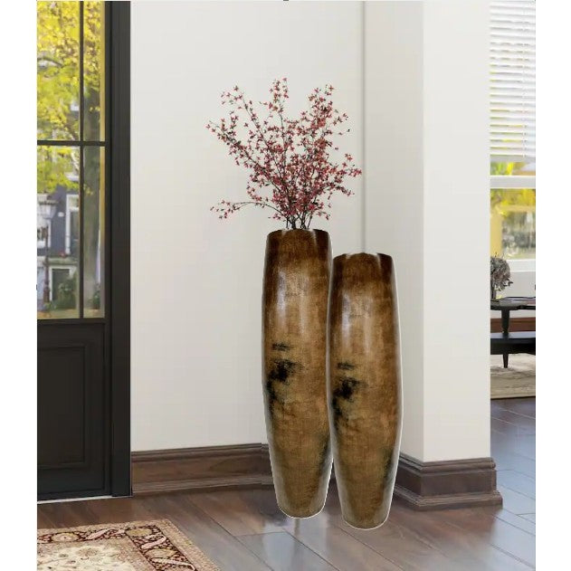 Small Tan and Black Ceramic Floor Vase 12"W X 40"H