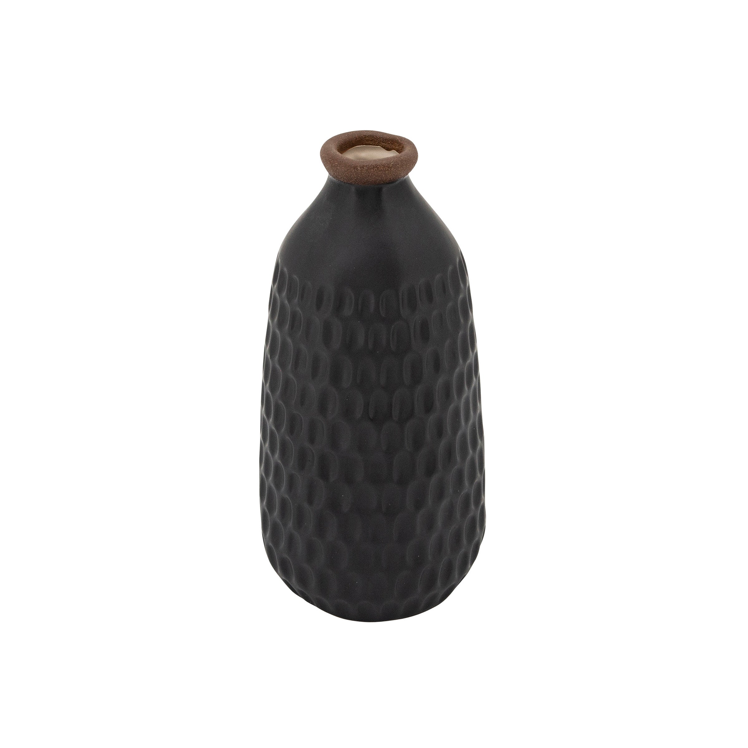 Black Dimpled Vase 4"W x 9"H