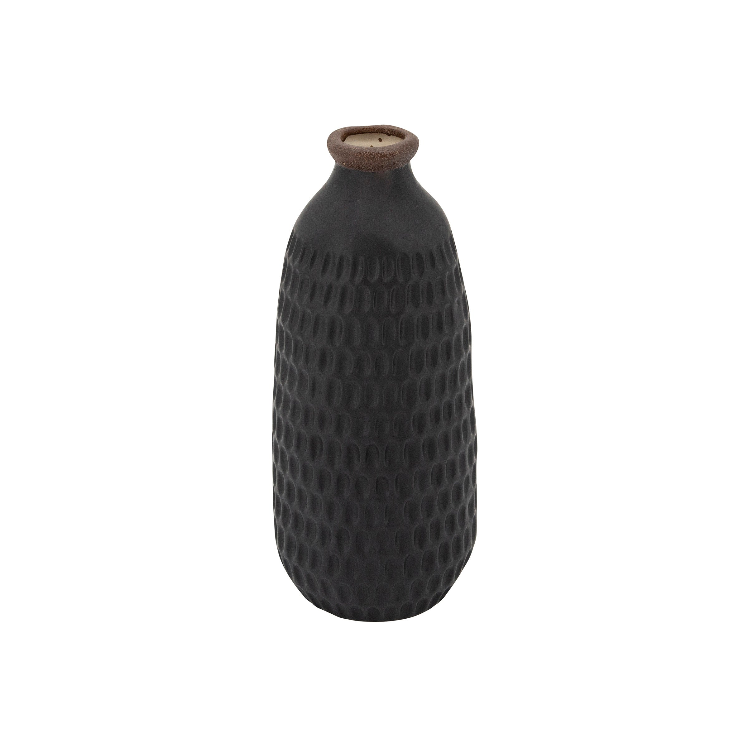 Large Black Dimpled Vase 5"W x 12"H