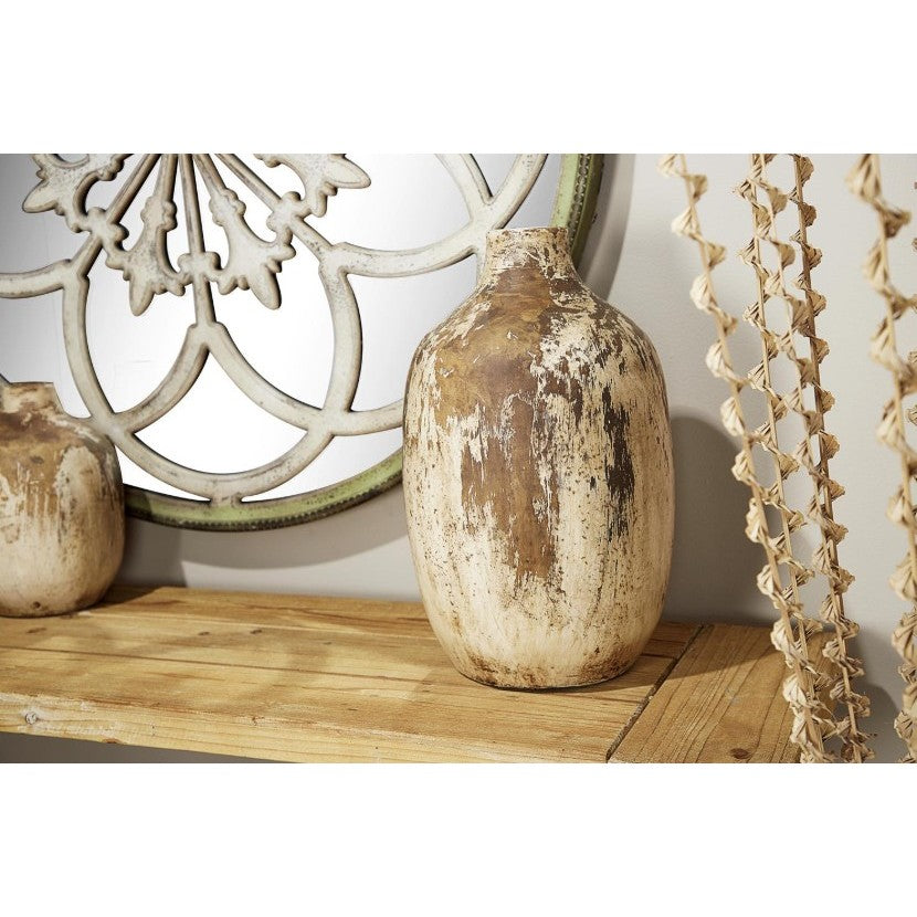 Large Brown and Cream Terracotta Vase 10"W x 17"H
