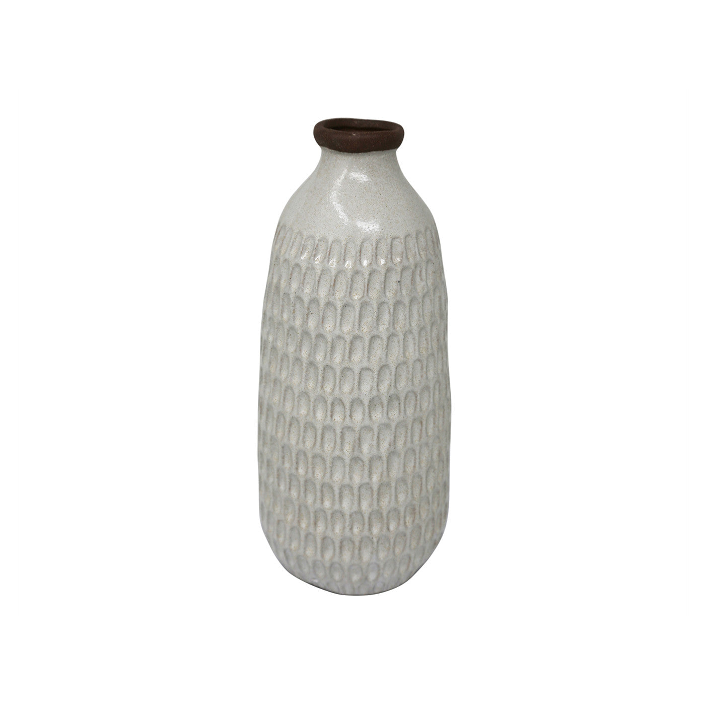 Large Ivory Ceramic Hammered Vase 5"W x 12"H