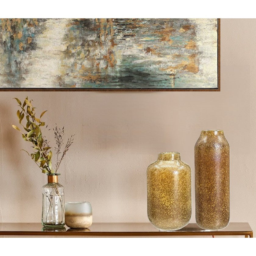 Tall Amber Glass Vase 5"W x 15"H