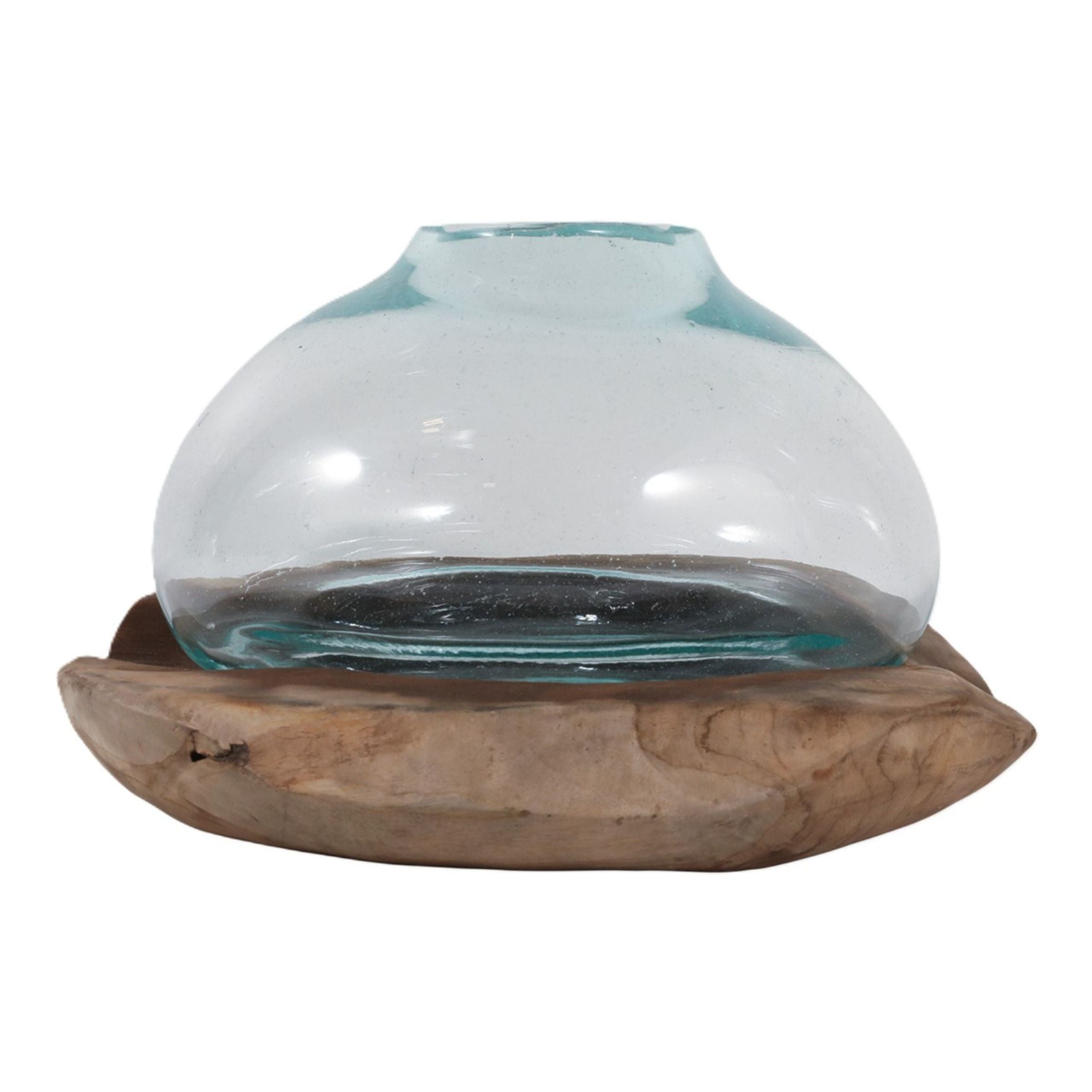 Glass and Teak Wood Vase 20"W x 12"H