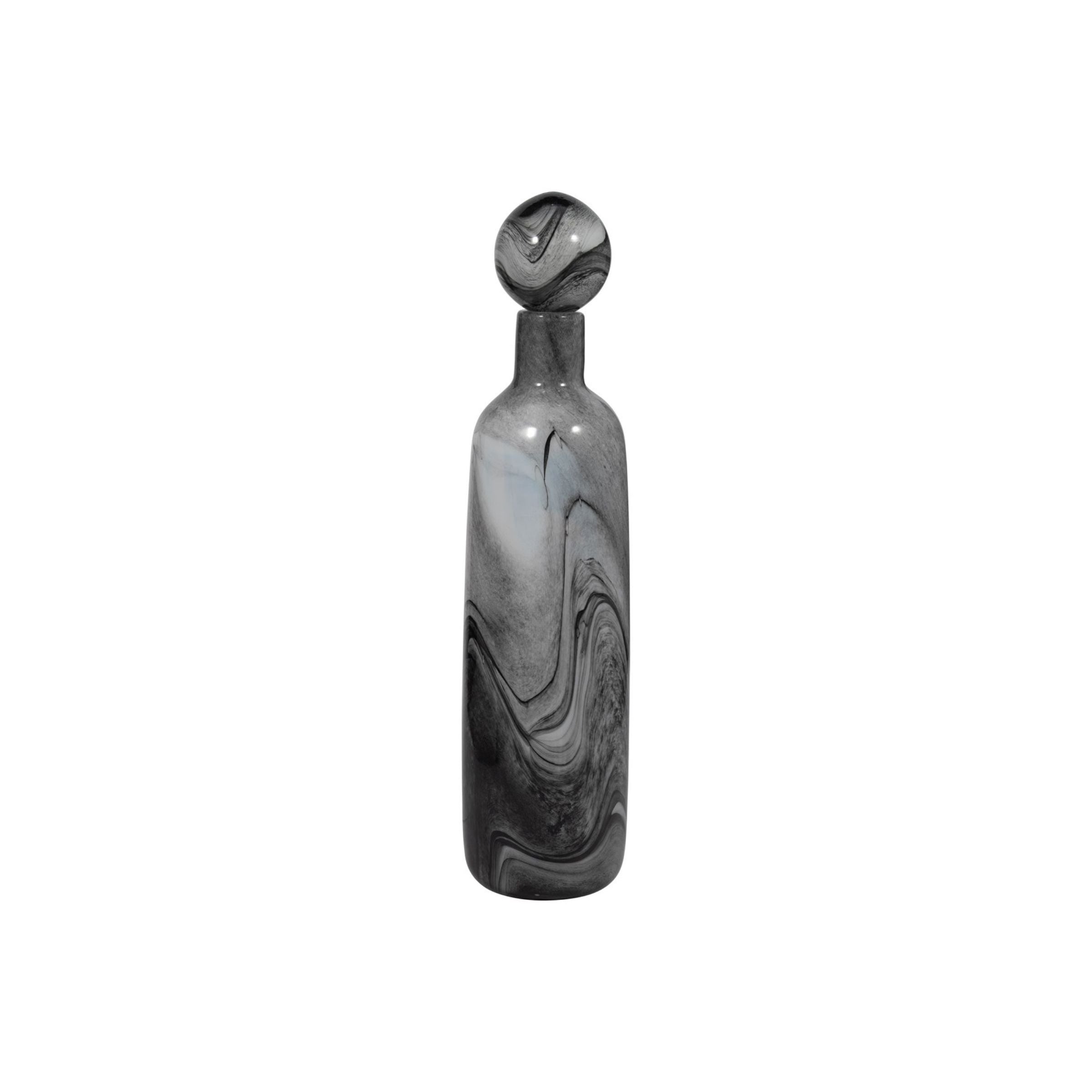 Grey Swirl Glass Bottle with Lid 5"W x 22"H