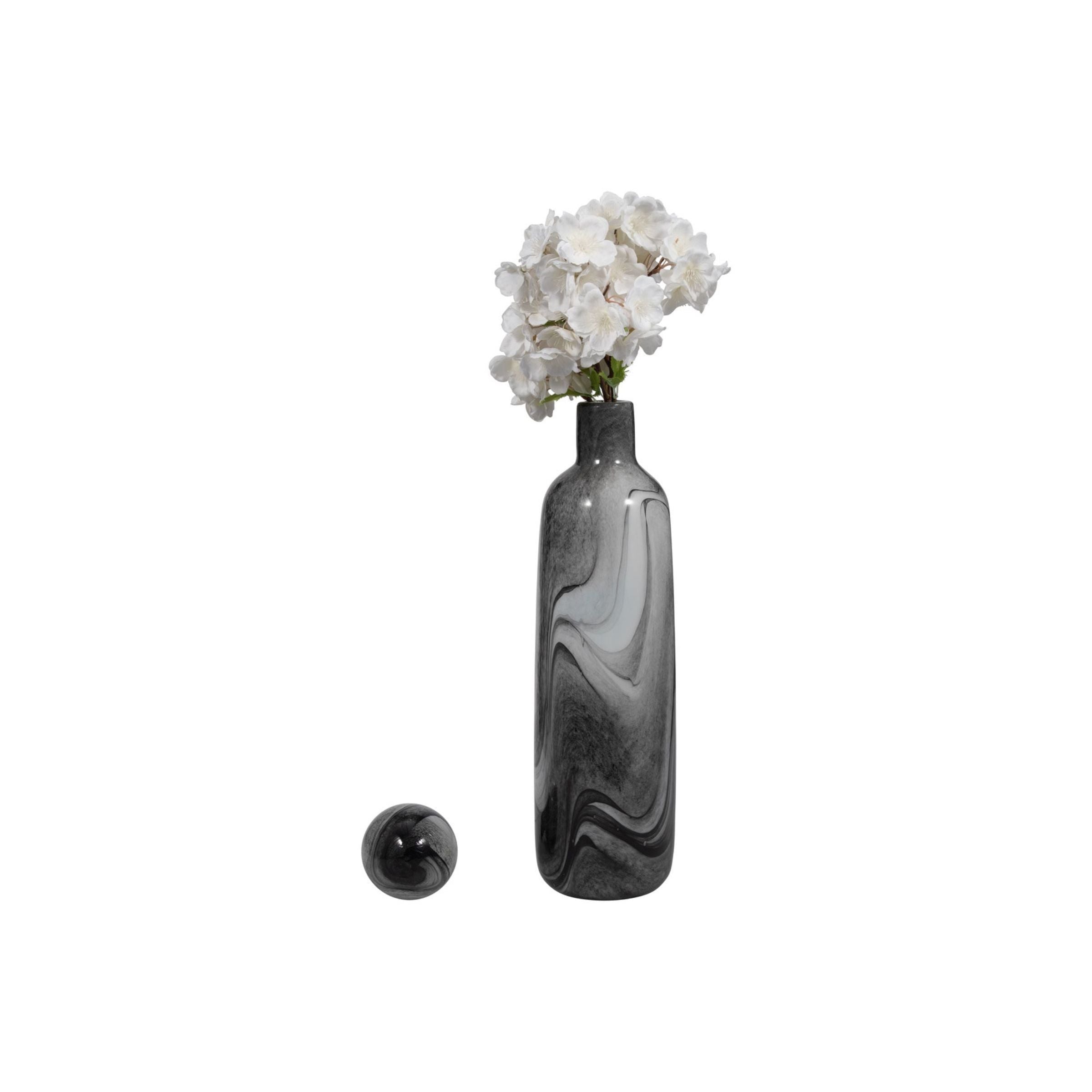 Grey Swirl Glass Bottle with Lid 5"W x 22"H