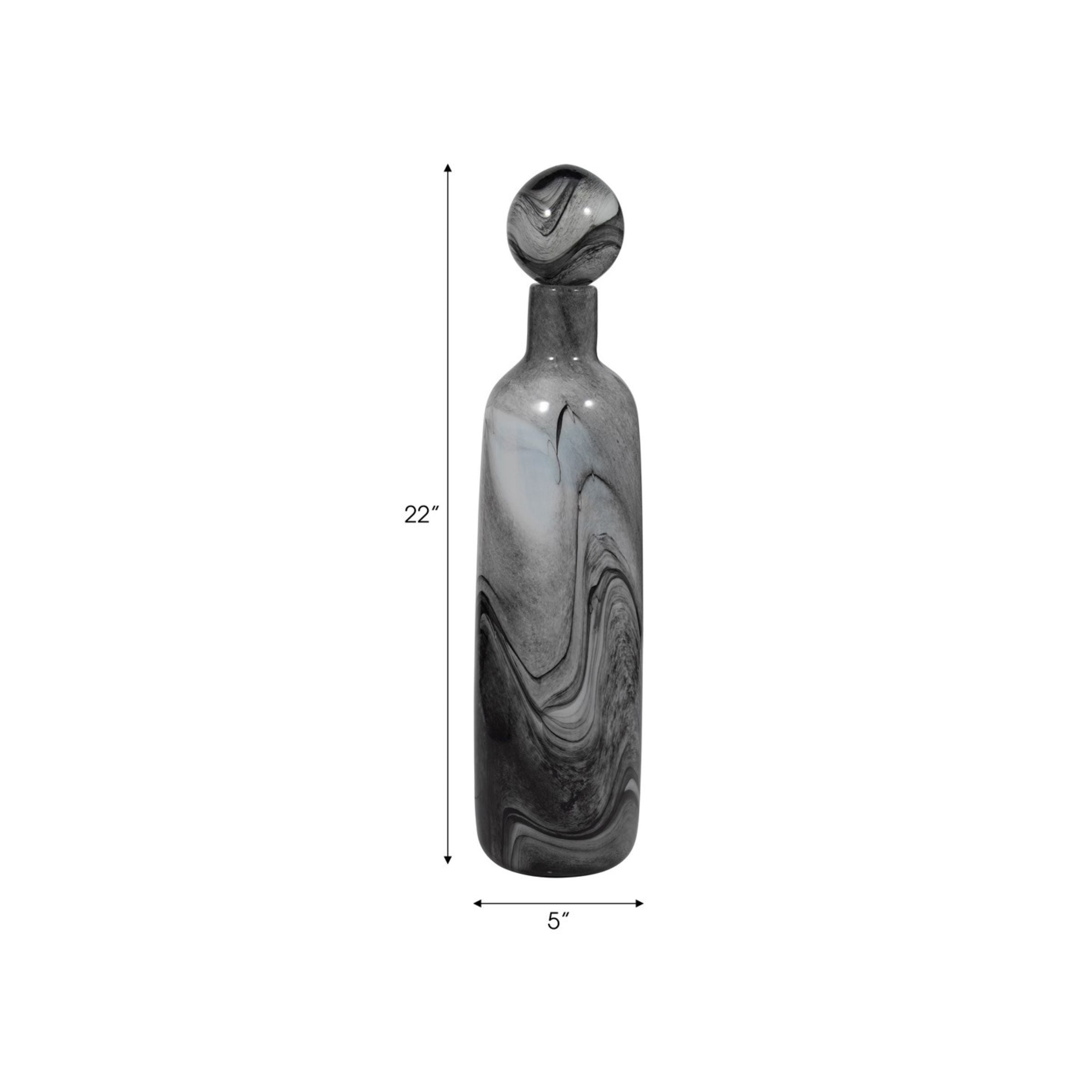 Grey Swirl Glass Bottle with Lid 5"W x 22"H