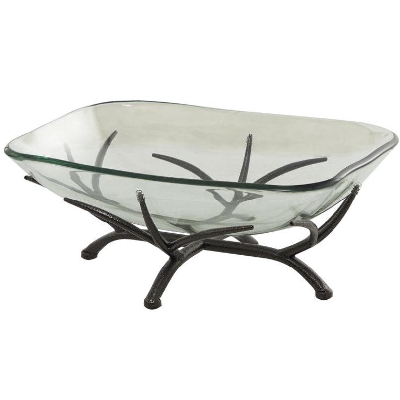 Glass and Metal Bowl with Stand 19"W x 8"H