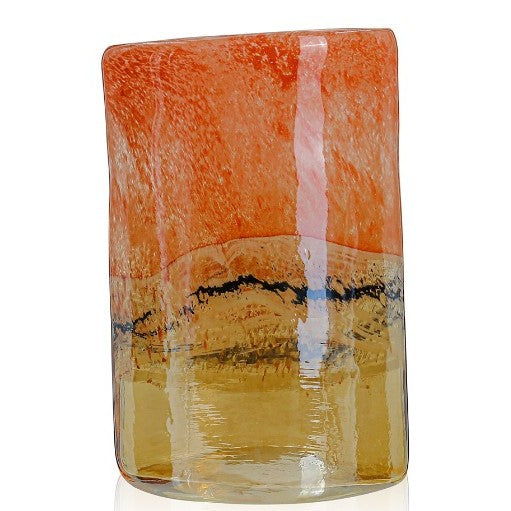 Tall Orange and Mustard Glass Vase 6.5"W x 10"H