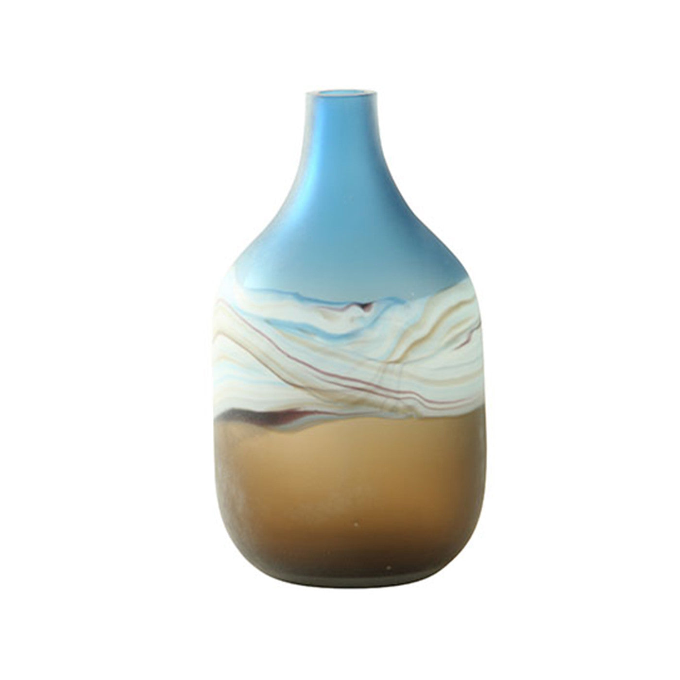 Medium Blue and Amber Glass Vase 6.5"W x 12"H