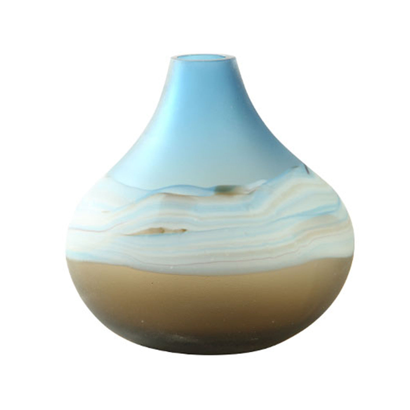 Short Blue and Amber Glass Vase 9"W x 9.5"H