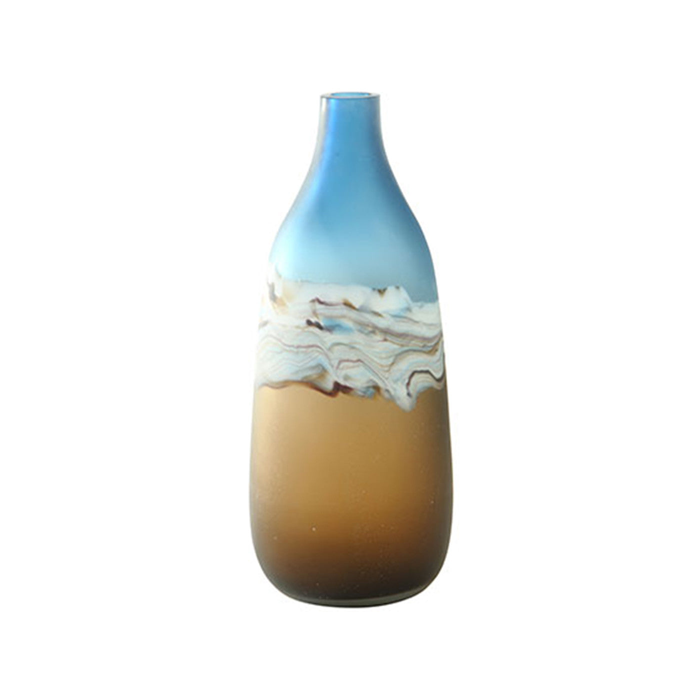 Tall Blue and Amber Glass Vase 7"W x 17.5"H
