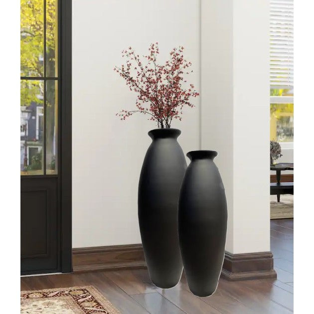 Small Matte Black Liso Ceramic Floor Vase 14"W x 34"H