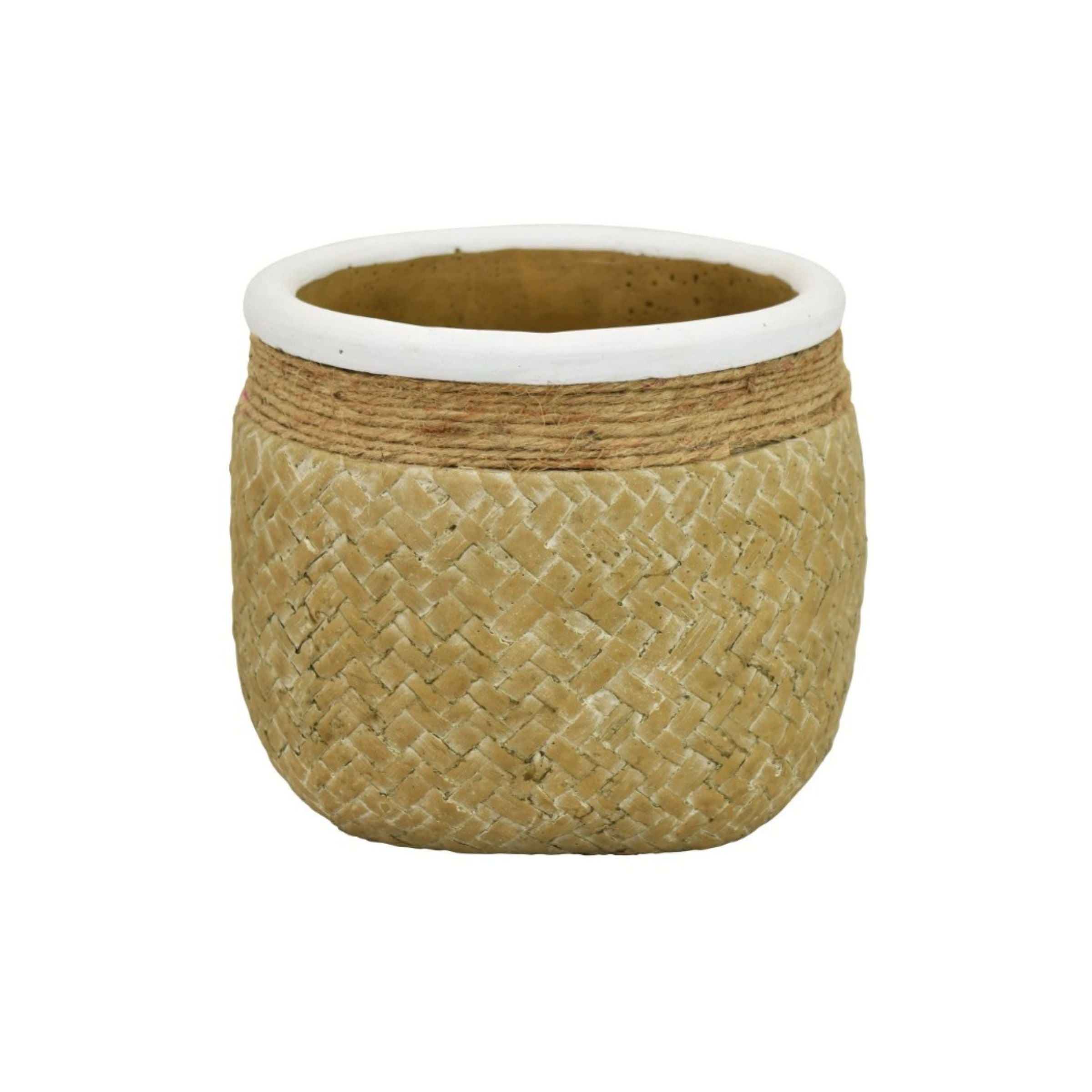 Short Tan Woven Ceramic Vase 6.5"W x 5"H