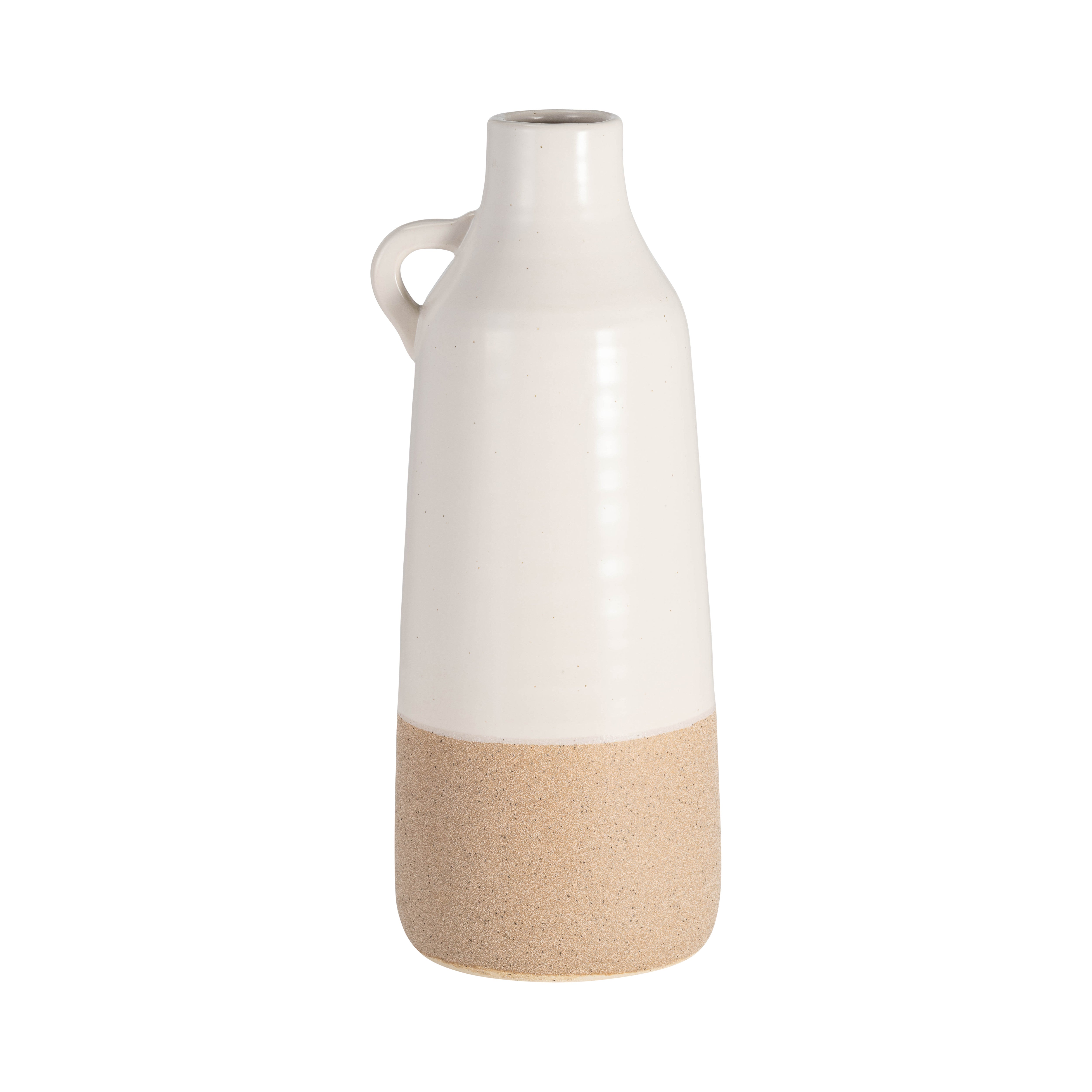 White and Tan Bottle Vase 12"H