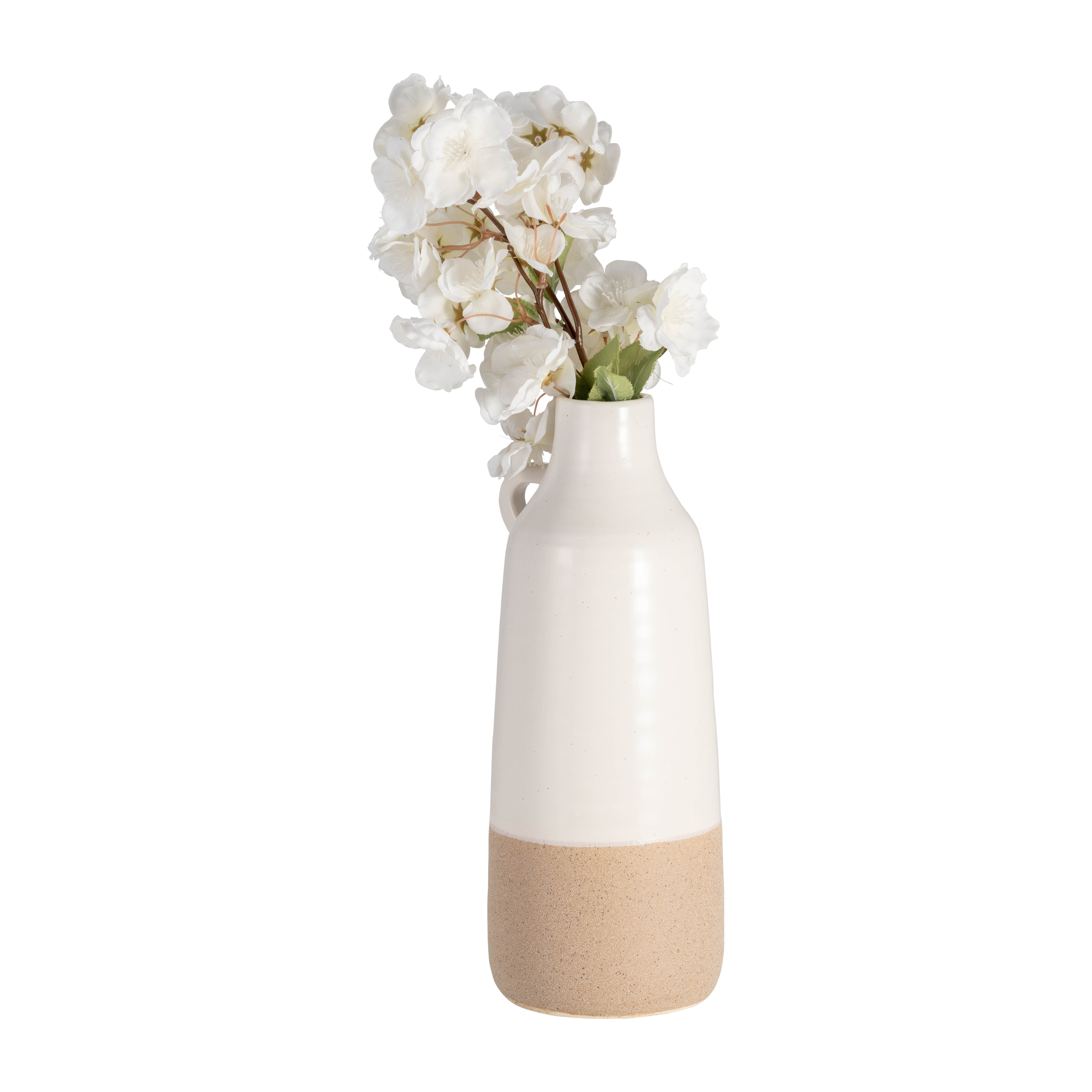 White and Tan Bottle Vase 12"H