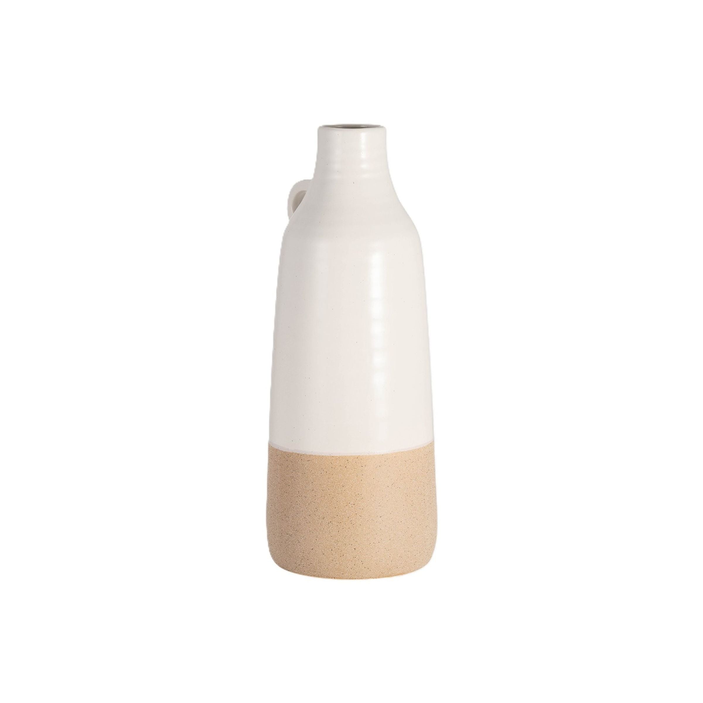 Large White and Tan Bottle Vase 14"H