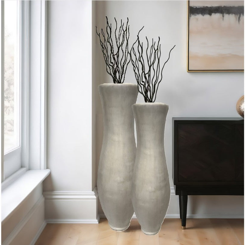 Medium White Polished Ceramic Floor Vase 13"W X 40"H