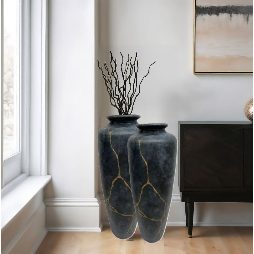 Japon Marble Gold Large Floor Vase 14"W x 37"H