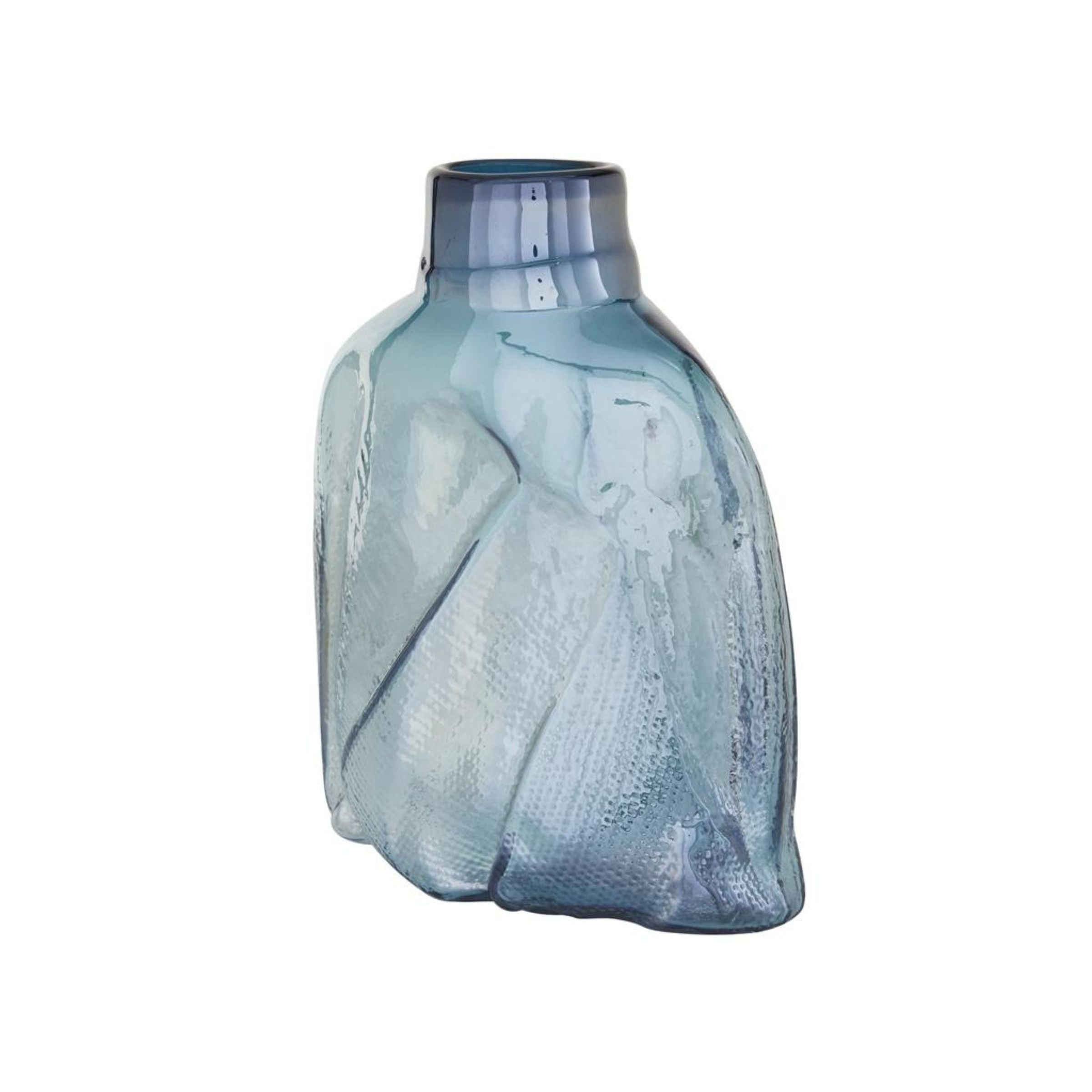 Short Blue Glass Vase 10"W x 12"H