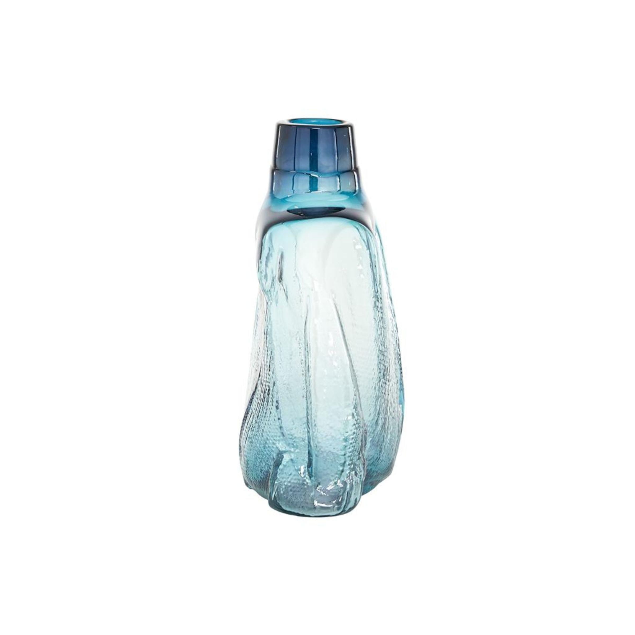 Short Blue Glass Vase 10"W x 12"H