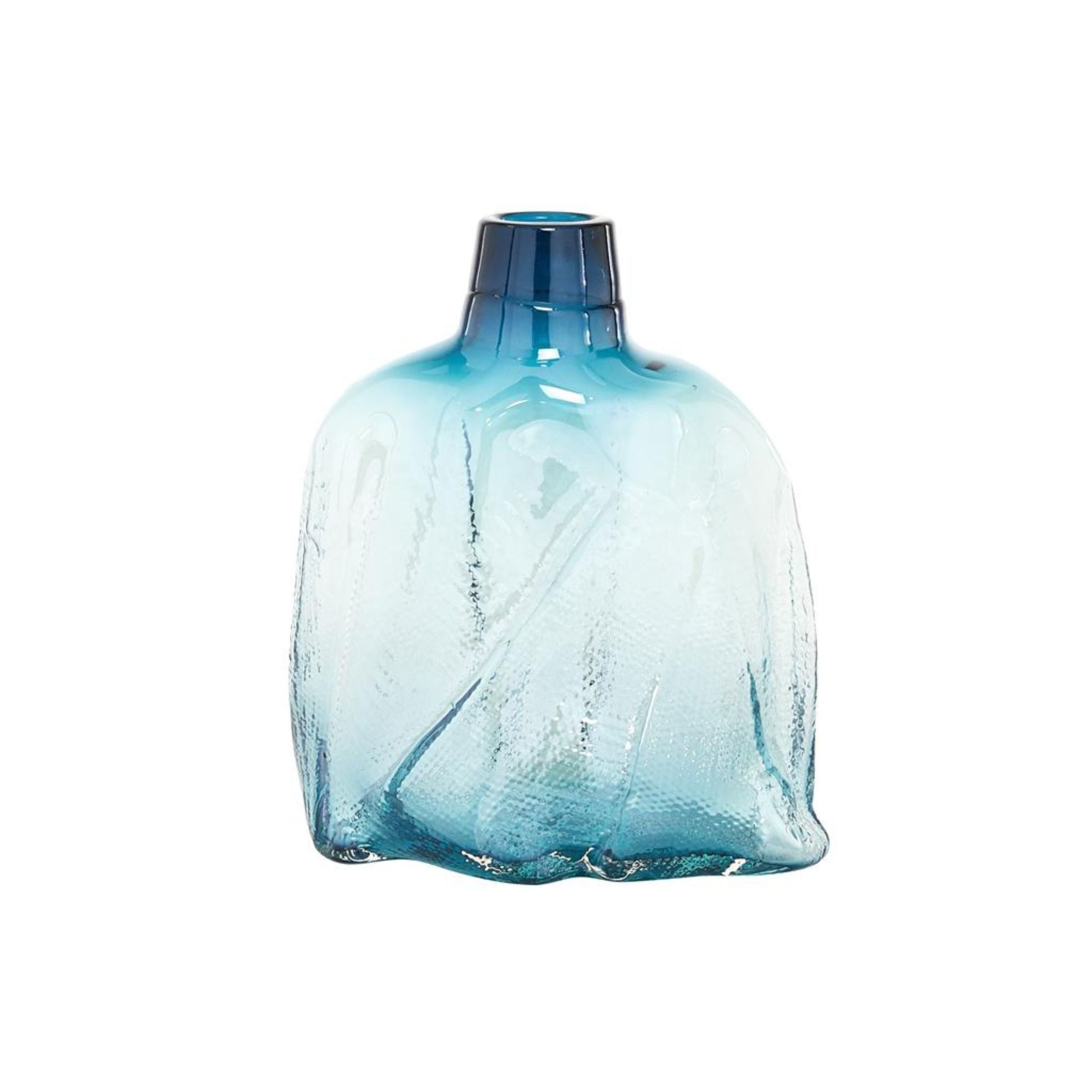 Short Blue Glass Vase 10"W x 12"H
