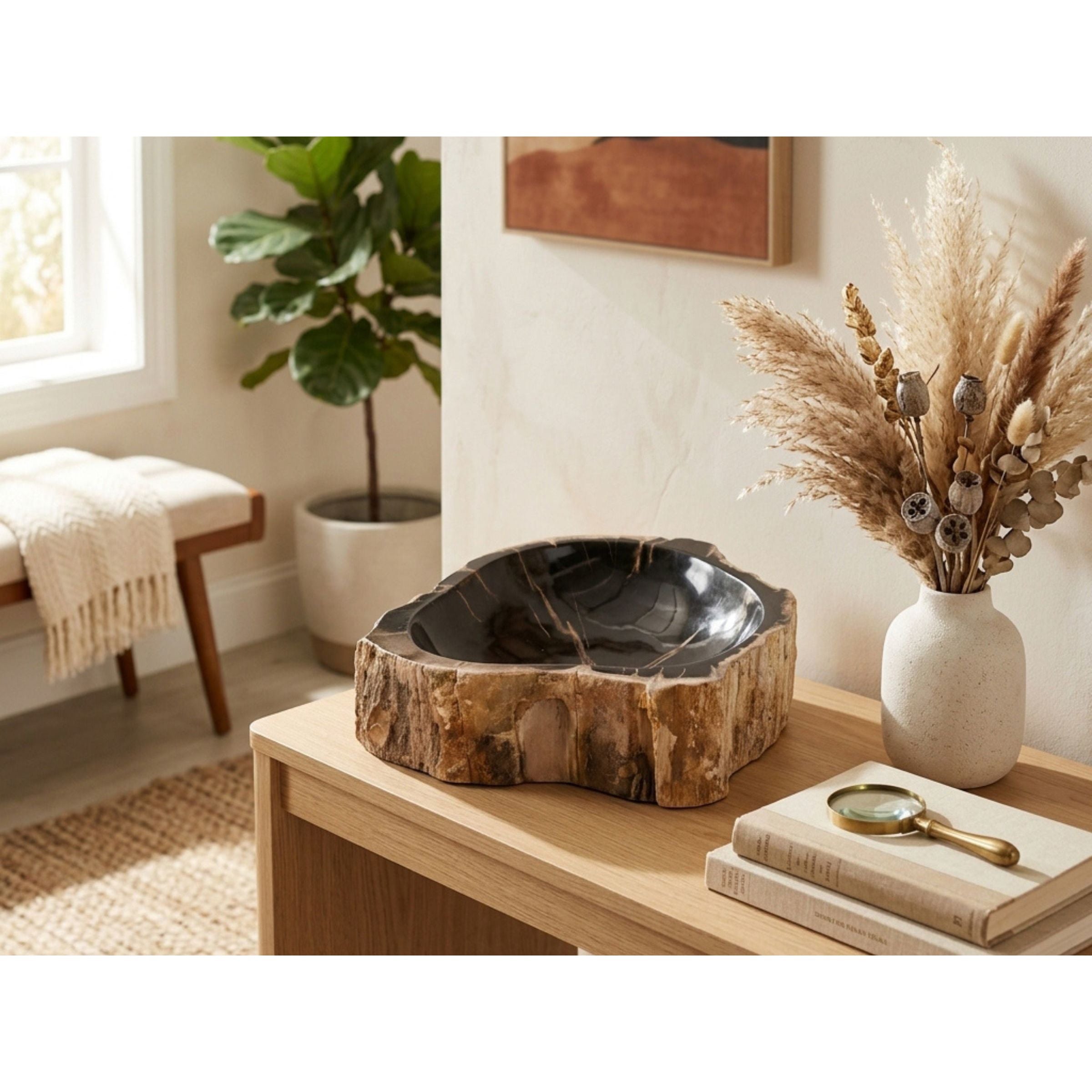 Black Wooden Bowl 12"W x 5"H