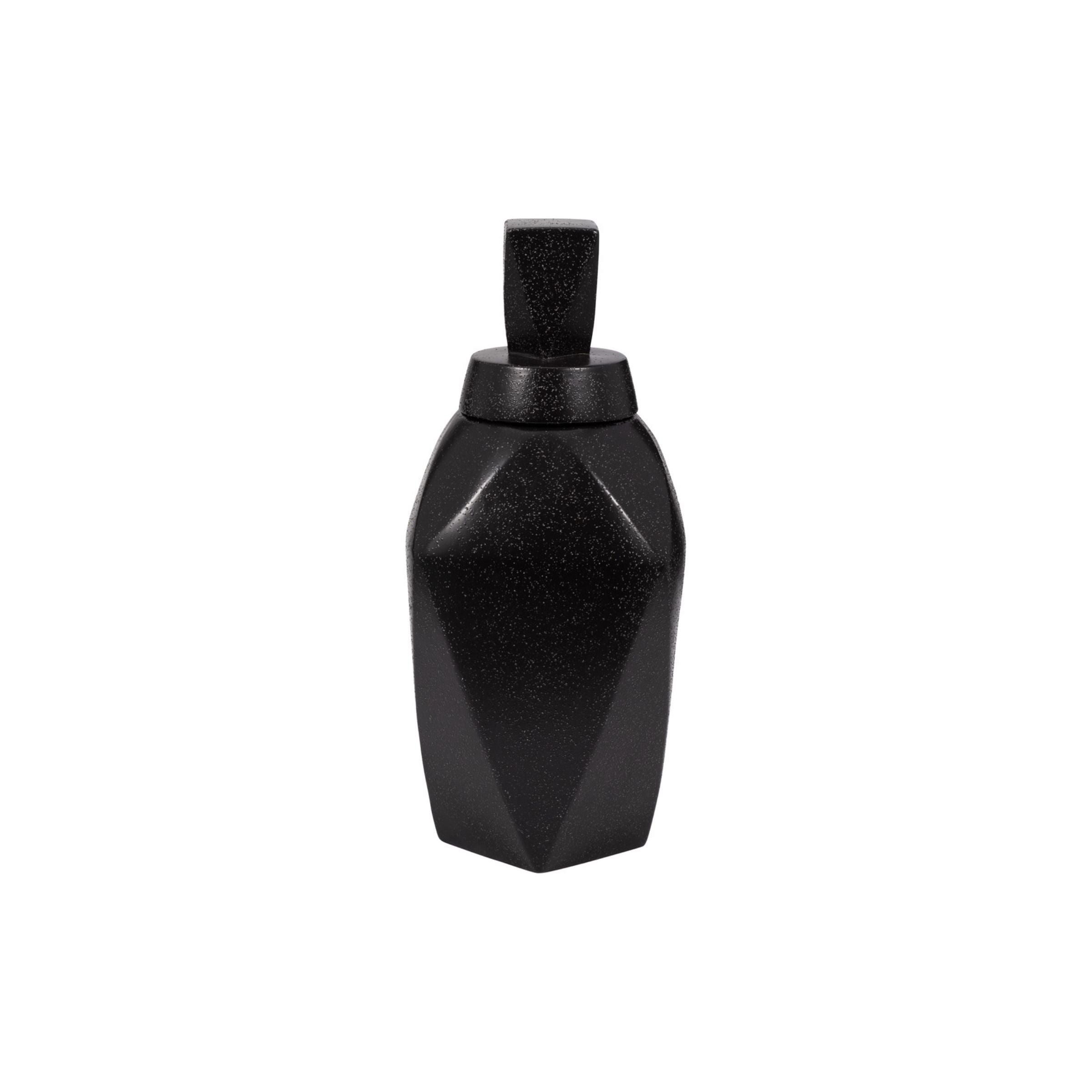 Small Black Ceramic Jar with Lid 8"W x 19"H