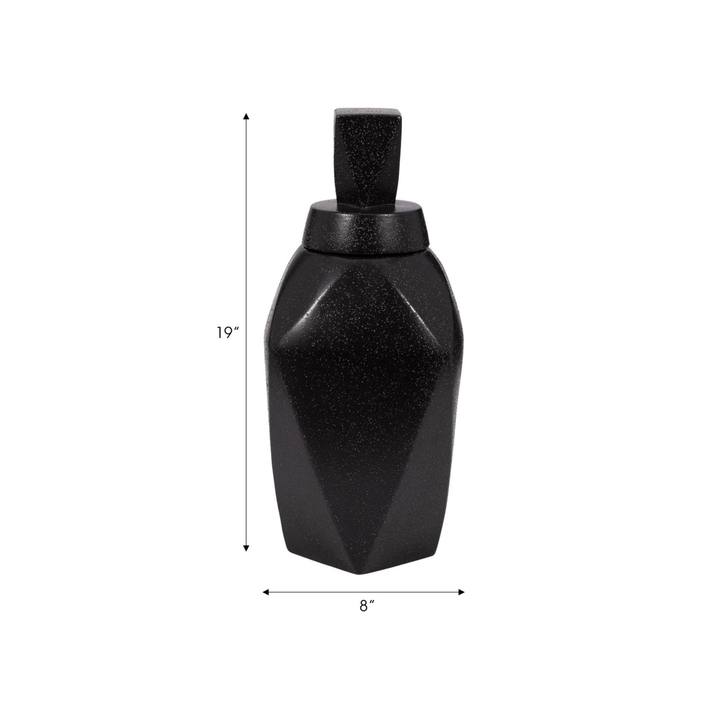Small Black Ceramic Jar with Lid 8"W x 19"H