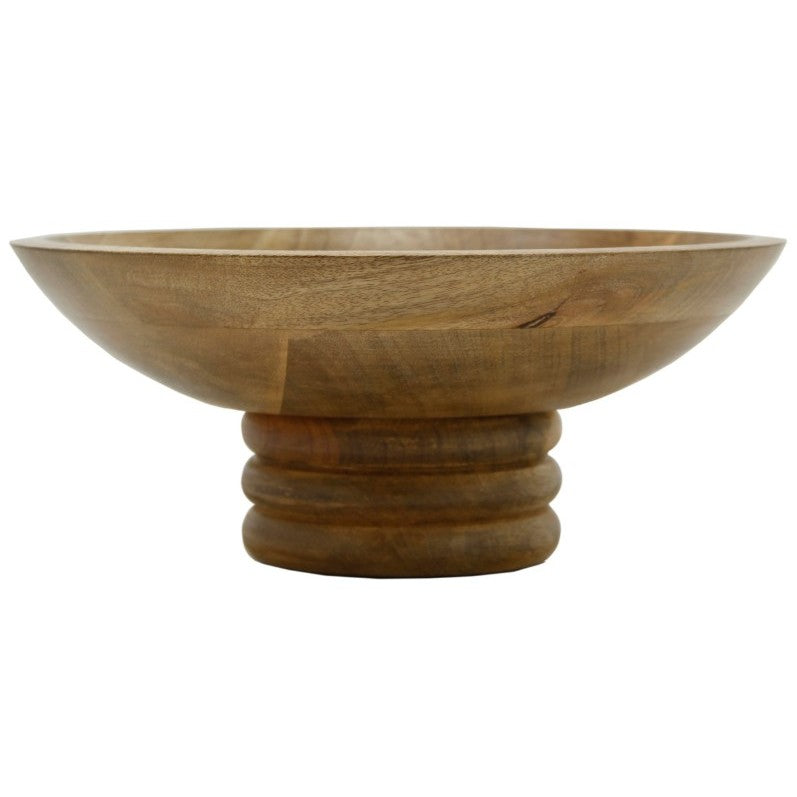Brown Wood Bowl with Ribbed Base 12"W x 5"H