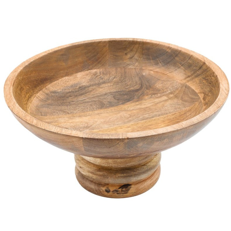Brown Wood Bowl with Ribbed Base 12"W x 5"H