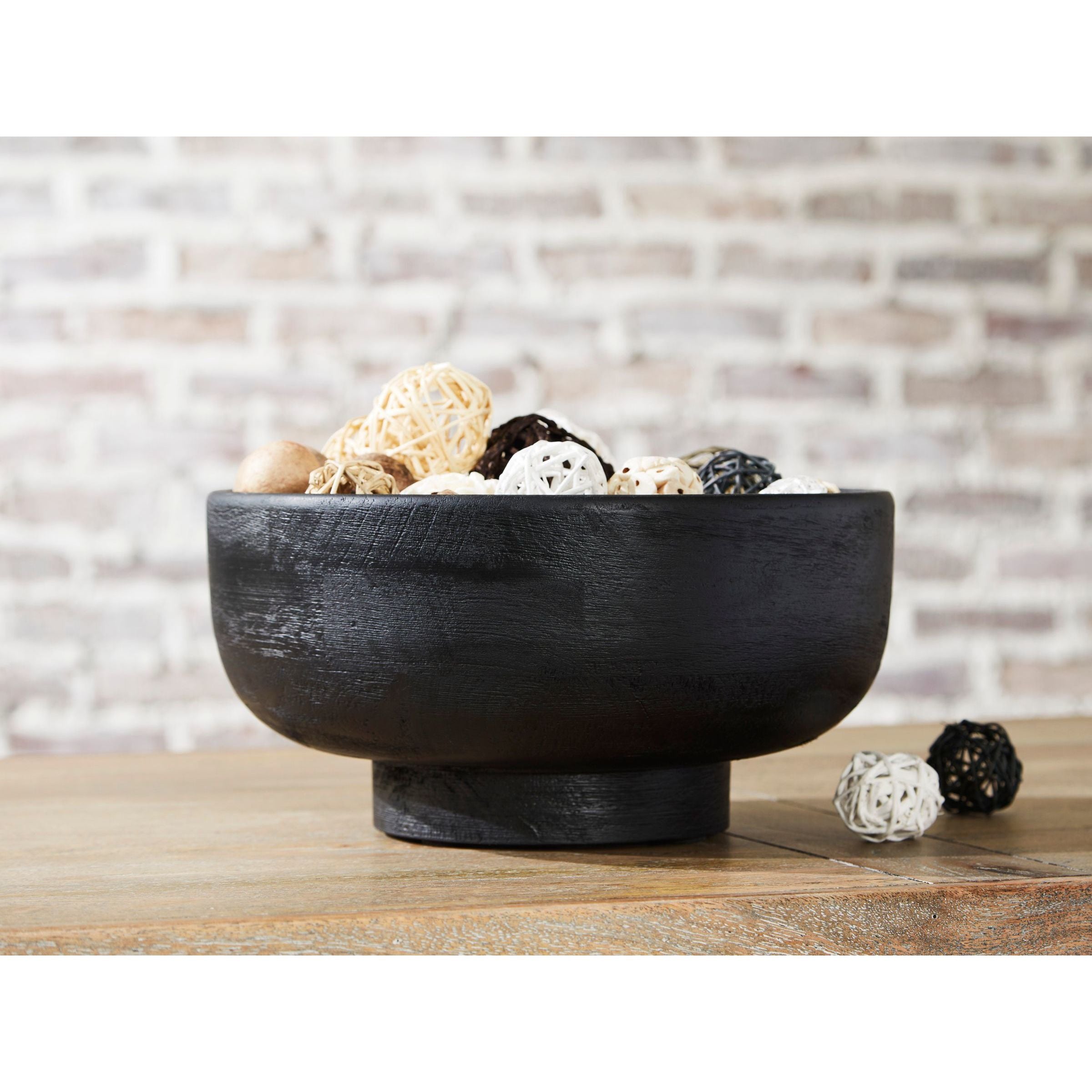 Black Wood Bowl 12"W x 6"H