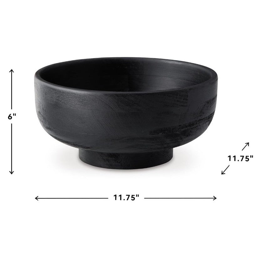 Black Wood Bowl 12"W x 6"H