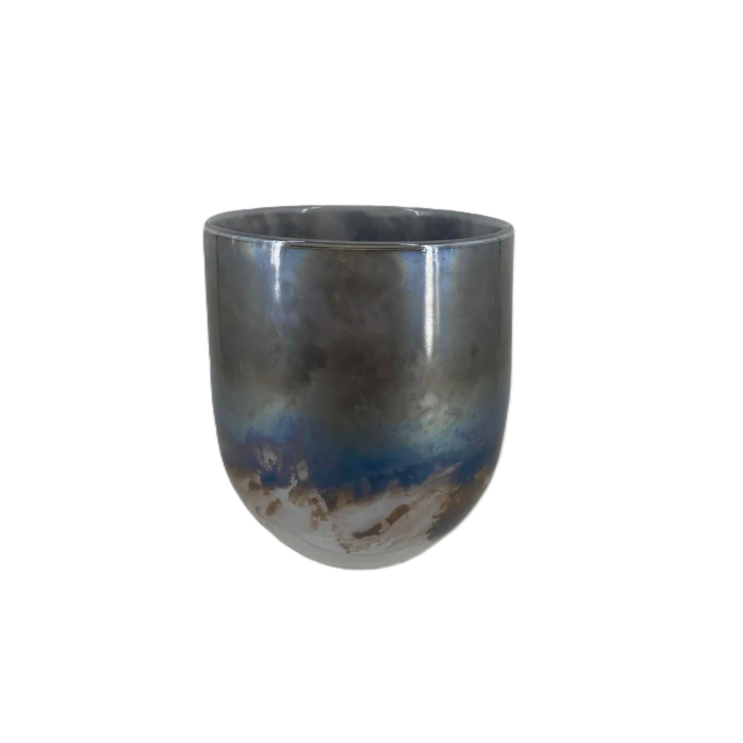 Short Blue Art Glass Vase 6"W x 7"H