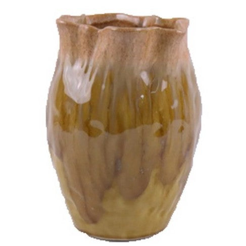 Short Mustard Ceramic Vase 6.5"W x 9"H