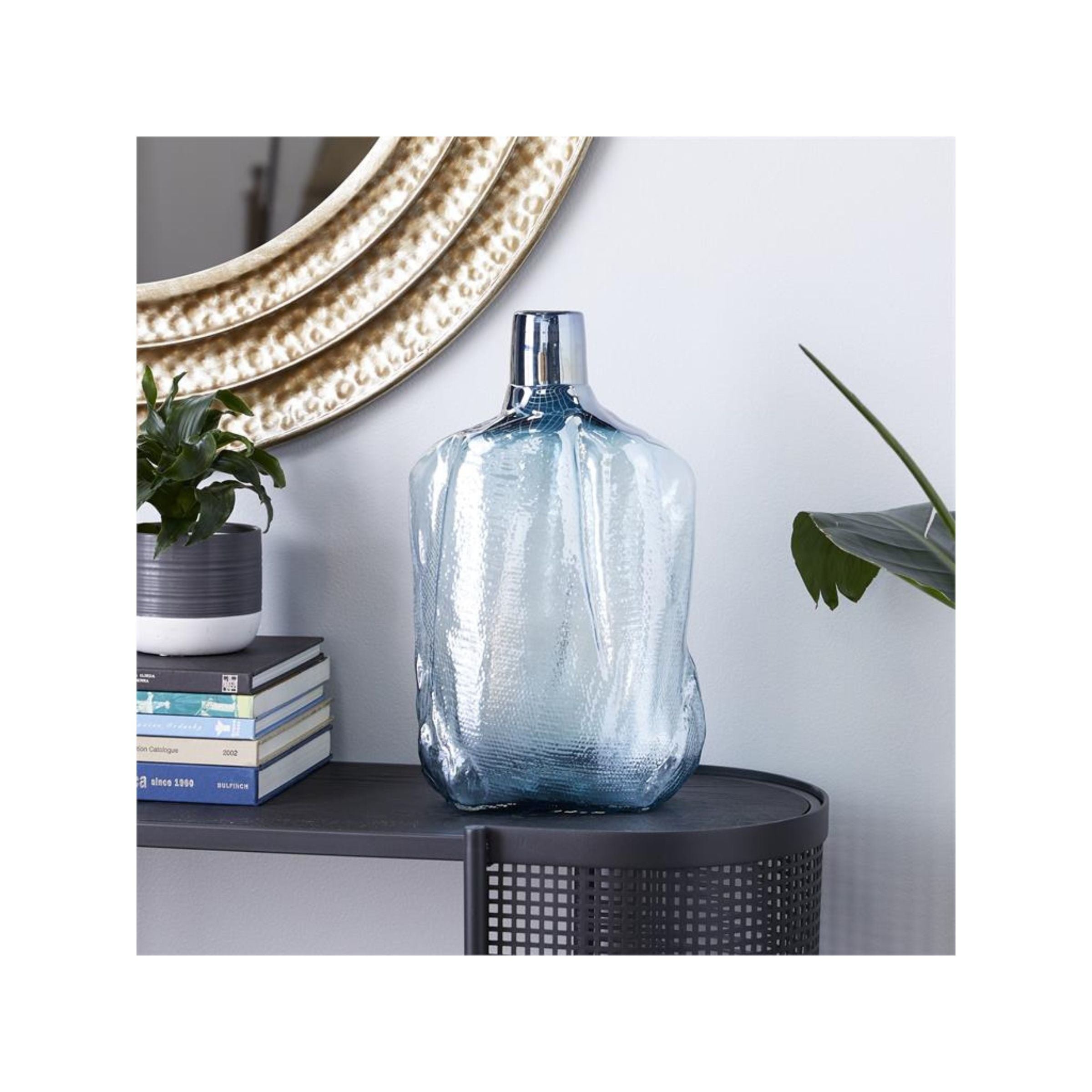 Tall Blue Glass Vase 10"W x 16"H