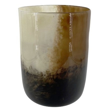 Large Amber and Cream Glass Vase 7.9"W x 11"H